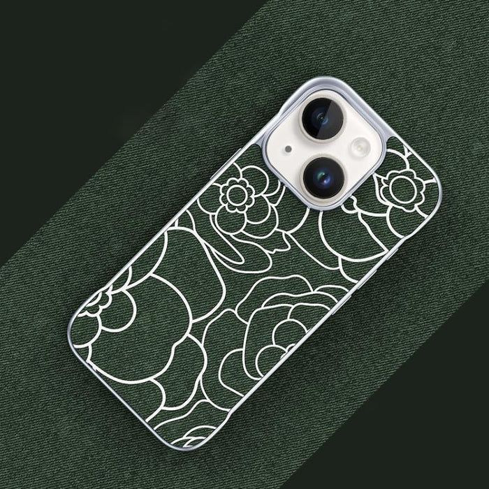 Funda magnética para teléfono de media cobertura, confeccionada en tela de lino con estampado de flores de camelia en relieve., For iPhone 17 Pro Max, For iPhone 17 Pro, For iPhone 17, For iPhone 16 Pro Max, For iPhone 16 Pro, For iPhone 16 Plus       ...