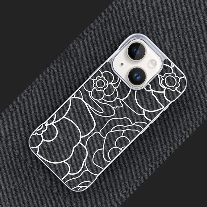 Funda magnética para teléfono de media cobertura, confeccionada en tela de lino con estampado de flores de camelia en relieve., For iPhone 17 Pro Max, For iPhone 17 Pro, For iPhone 17, For iPhone 16 Pro Max, For iPhone 16 Pro, For iPhone 16 Plus       ...