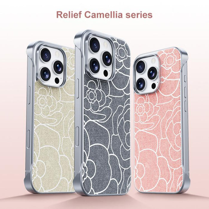 Funda magnética para teléfono de media cobertura, confeccionada en tela de lino con estampado de flores de camelia en relieve., For iPhone 17 Pro Max, For iPhone 17 Pro, For iPhone 17, For iPhone 16 Pro Max, For iPhone 16 Pro, For iPhone 16 Plus       ...