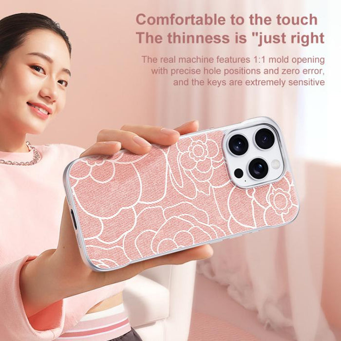 Funda magnética para teléfono de media cobertura, confeccionada en tela de lino con estampado de flores de camelia en relieve., For iPhone 17 Pro Max, For iPhone 17 Pro, For iPhone 17, For iPhone 16 Pro Max, For iPhone 16 Pro, For iPhone 16 Plus       ...