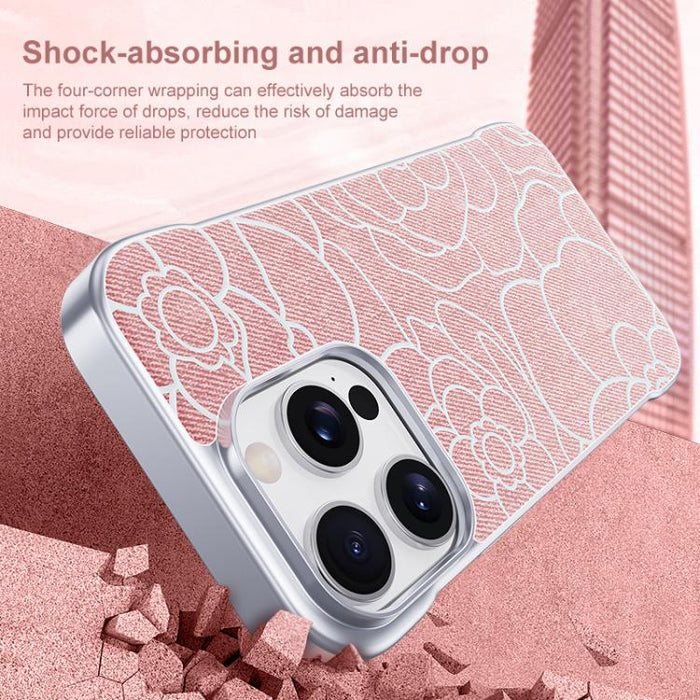 Funda magnética para teléfono de media cobertura, confeccionada en tela de lino con estampado de flores de camelia en relieve., For iPhone 17 Pro Max, For iPhone 17 Pro, For iPhone 17, For iPhone 16 Pro Max, For iPhone 16 Pro, For iPhone 16 Plus       ...