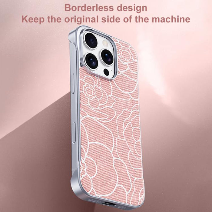 Funda magnética para teléfono de media cobertura, confeccionada en tela de lino con estampado de flores de camelia en relieve., For iPhone 17 Pro Max, For iPhone 17 Pro, For iPhone 17, For iPhone 16 Pro Max, For iPhone 16 Pro, For iPhone 16 Plus       ...