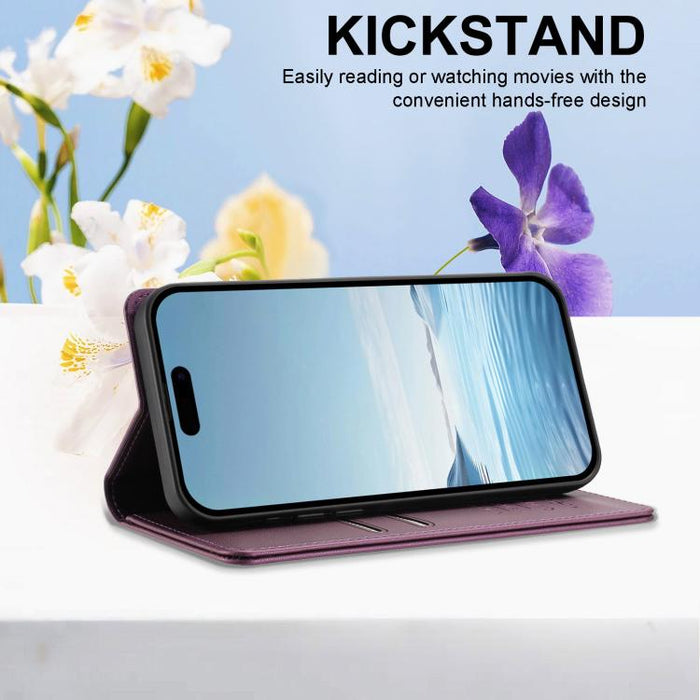 Funda para teléfono de piel vegana magnética RFID con relieve de peonía, For iPhone 8 Plus / 7 Plus