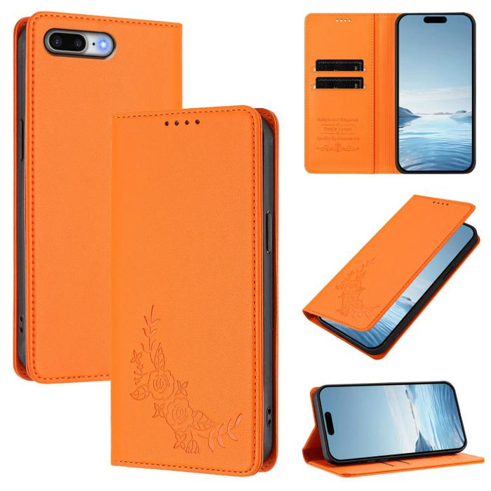 Funda para teléfono de piel vegana magnética RFID con relieve de peonía, For iPhone 8 Plus / 7 Plus