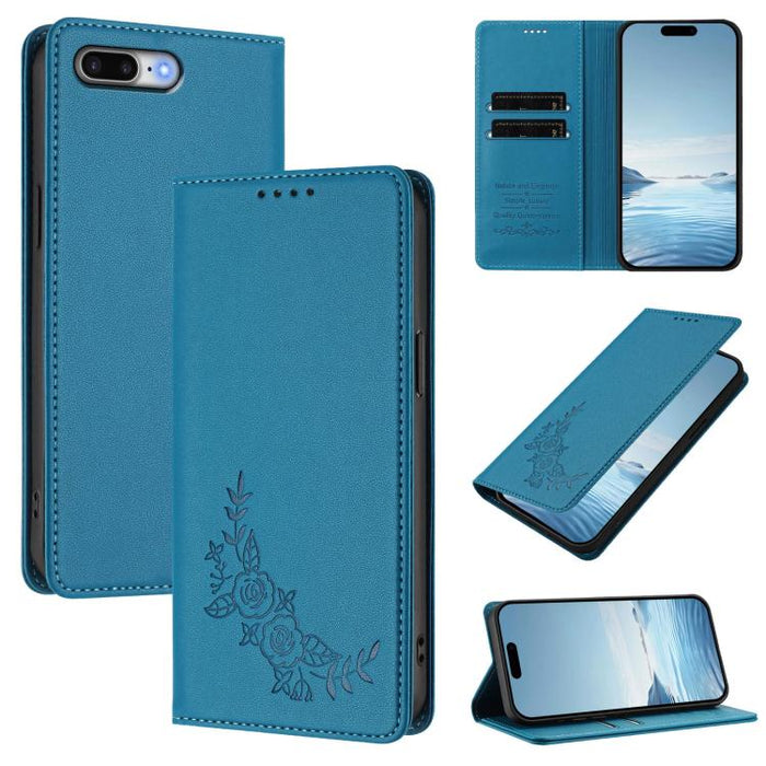 Funda para teléfono de piel vegana magnética RFID con relieve de peonía, For iPhone 8 Plus / 7 Plus