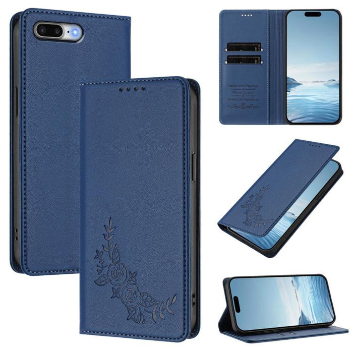 Funda para teléfono de piel vegana magnética RFID con relieve de peonía, For iPhone 8 Plus / 7 Plus