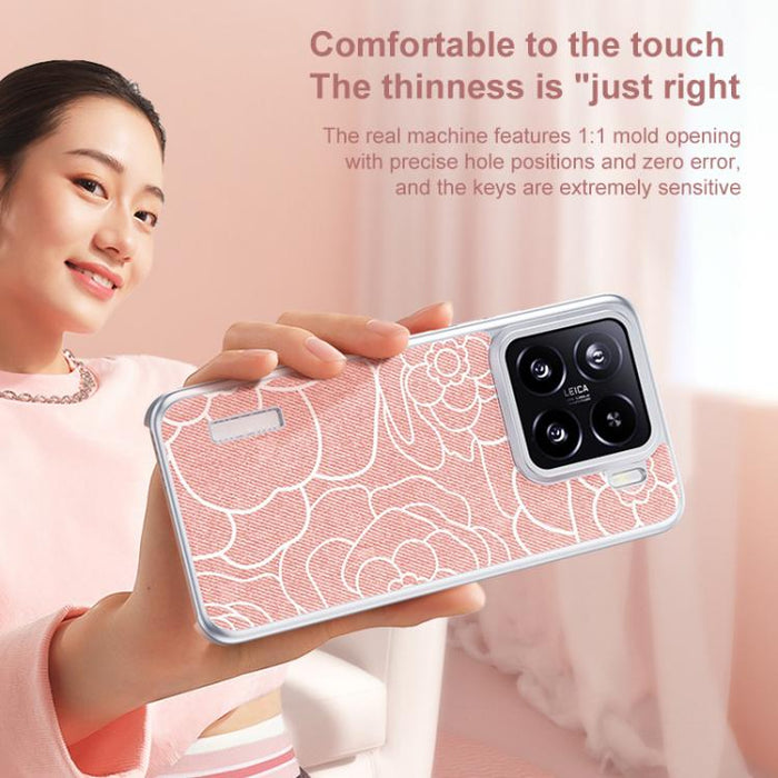 Funda para teléfono con estampado de camelia en relieve, de tela de lino y lana, con cierre magnético y tres garantías., For Xiaomi 17, For Xiaomi 15S Pro, For Xiaomi 15 Pro, For Xiaomi 15, For Xiaomi 14 Pro, For Xiaomi 14