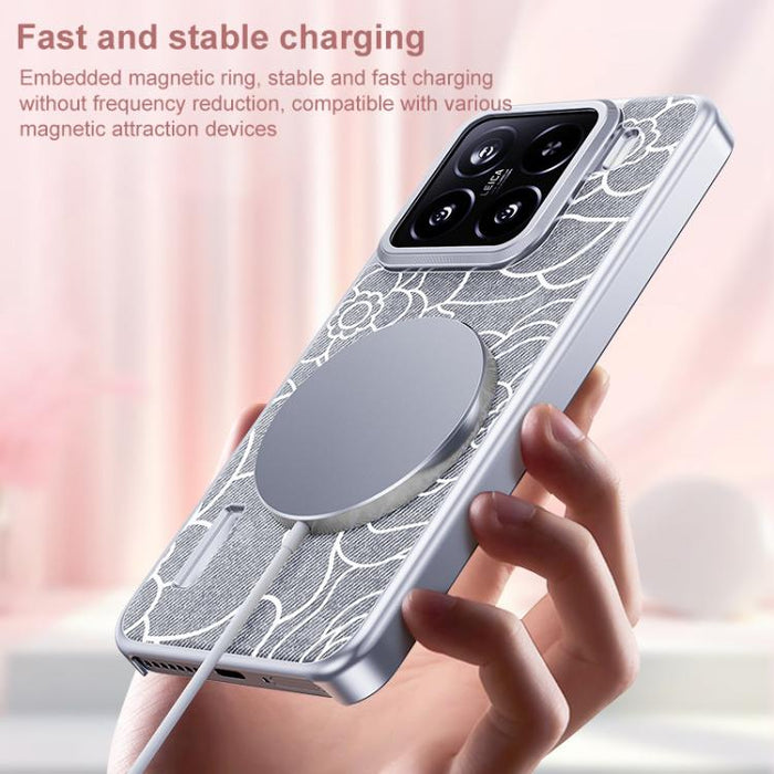 Funda para teléfono con estampado de camelia en relieve, de tela de lino y lana, con cierre magnético y tres garantías., For Xiaomi 17, For Xiaomi 15S Pro, For Xiaomi 15 Pro, For Xiaomi 15, For Xiaomi 14 Pro, For Xiaomi 14