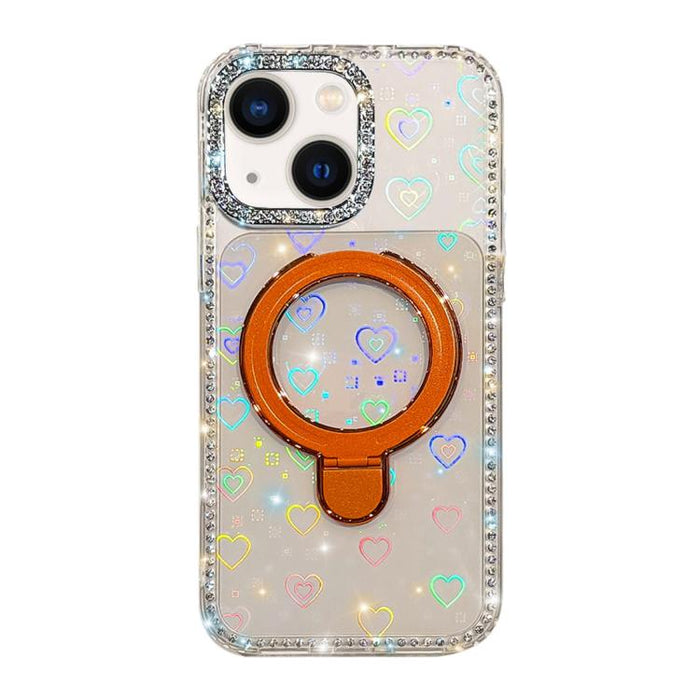 Funda para teléfono a prueba de golpes con soporte magnético de diamantes de imitación IMD de doble cara, For iPhone 15, For iPhone 14, For iPhone 14 Pro, For iPhone 14 Pro Max, For iPhone 13 Pro Max, For iPhone 13 Pro, For iPhone 13