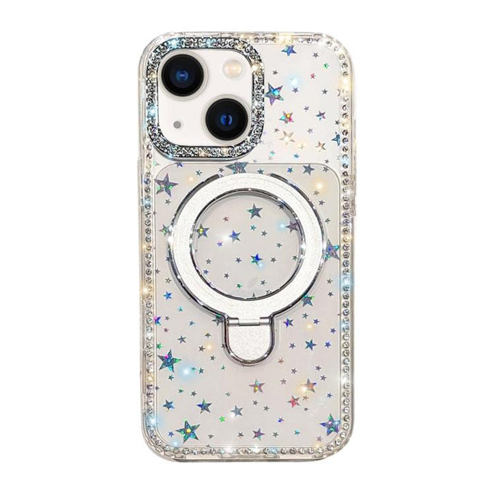 Funda para teléfono a prueba de golpes con soporte magnético de diamantes de imitación IMD de doble cara, For iPhone 15, For iPhone 14, For iPhone 14 Pro, For iPhone 14 Pro Max, For iPhone 13 Pro Max, For iPhone 13 Pro, For iPhone 13