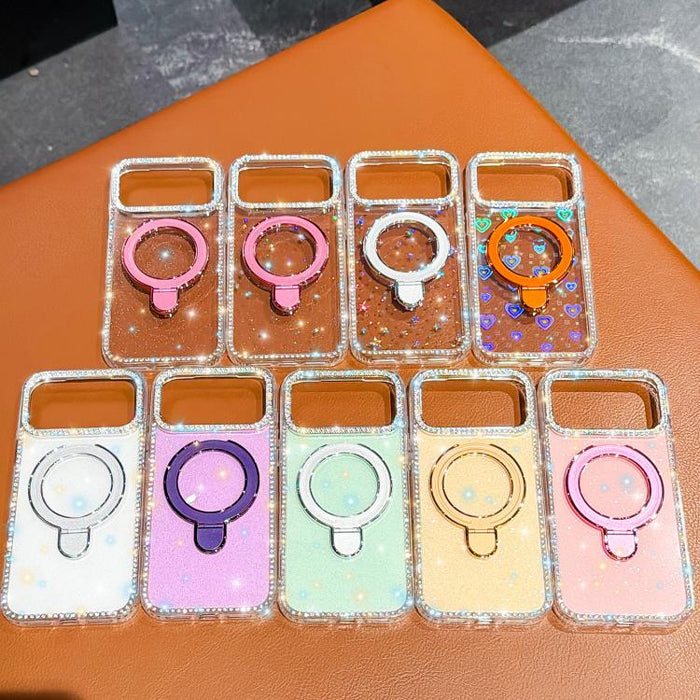Funda para teléfono a prueba de golpes con soporte magnético de diamantes de imitación IMD de doble cara, For iPhone 17 Pro Max, For iPhone 17 Pro, For iPhone 17, For iPhone Air, For iPhone 16 Pro Max, For iPhone 16 Pro, For iPhone 16e / 17e           ...