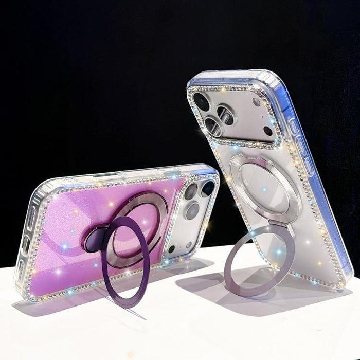 Funda para teléfono a prueba de golpes con soporte magnético de diamantes de imitación IMD de doble cara, For iPhone 17 Pro Max, For iPhone 17 Pro, For iPhone 17, For iPhone Air, For iPhone 16 Pro Max, For iPhone 16 Pro, For iPhone 16e / 17e           ...