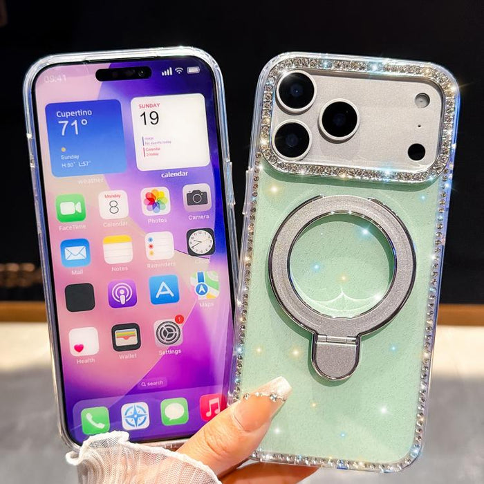 Funda para teléfono a prueba de golpes con soporte magnético de diamantes de imitación IMD de doble cara, For iPhone 17 Pro Max, For iPhone 17 Pro, For iPhone 17, For iPhone Air, For iPhone 16 Pro Max, For iPhone 16 Pro, For iPhone 16e / 17e           ...