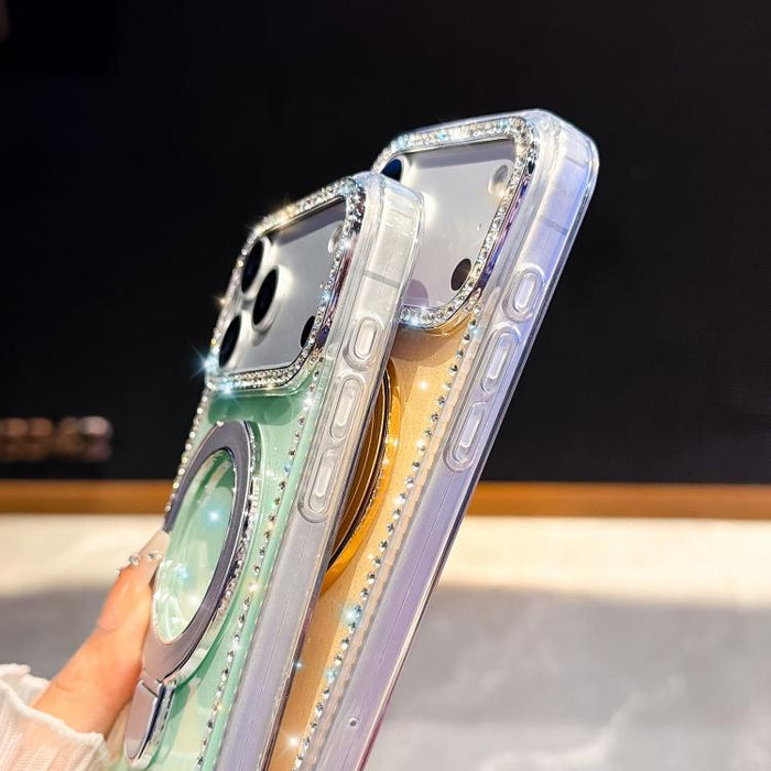 Funda para teléfono a prueba de golpes con soporte magnético de diamantes de imitación IMD de doble cara, For iPhone 17 Pro Max, For iPhone 17 Pro, For iPhone 17, For iPhone Air, For iPhone 16 Pro Max, For iPhone 16 Pro, For iPhone 16e / 17e           ...