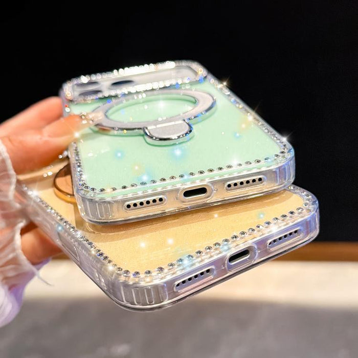 Funda para teléfono a prueba de golpes con soporte magnético de diamantes de imitación IMD de doble cara, For iPhone 17 Pro Max, For iPhone 17 Pro, For iPhone 17, For iPhone Air, For iPhone 16 Pro Max, For iPhone 16 Pro, For iPhone 16e / 17e           ...