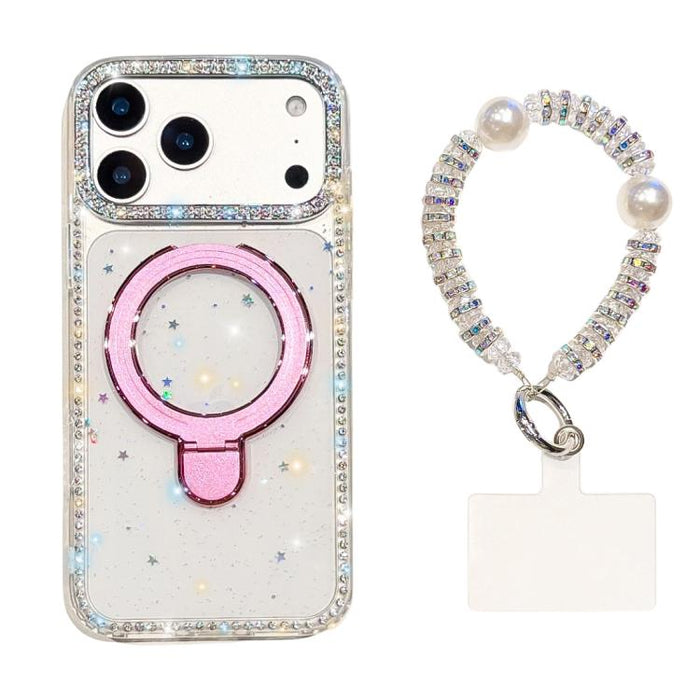 Funda para teléfono IMD de doble cara con soporte magnético de diamantes de imitación y resistente a los golpes, con pulsera., For iPhone 17 Pro Max, For iPhone 17 Pro, For iPhone 17, For iPhone Air, For iPhone 16 Pro Max, For iPhone 16 Pro            ...