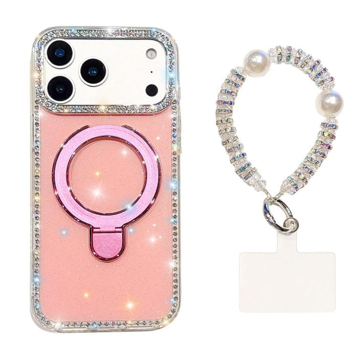 Funda para teléfono IMD de doble cara con soporte magnético de diamantes de imitación y resistente a los golpes, con pulsera., For iPhone 17 Pro Max, For iPhone 17 Pro, For iPhone 17, For iPhone Air, For iPhone 16 Pro Max, For iPhone 16 Pro            ...