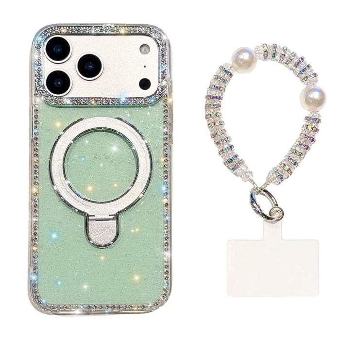 Funda para teléfono IMD de doble cara con soporte magnético de diamantes de imitación y resistente a los golpes, con pulsera., For iPhone 17 Pro Max, For iPhone 17 Pro, For iPhone 17, For iPhone Air, For iPhone 16 Pro Max, For iPhone 16 Pro            ...