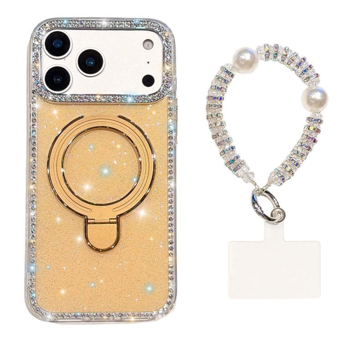 Funda para teléfono IMD de doble cara con soporte magnético de diamantes de imitación y resistente a los golpes, con pulsera., For iPhone 17 Pro Max, For iPhone 17 Pro, For iPhone 17, For iPhone Air, For iPhone 16 Pro Max, For iPhone 16 Pro            ...
