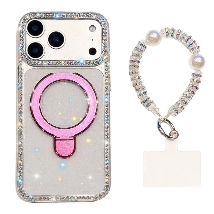 Funda para teléfono IMD de doble cara con soporte magnético de diamantes de imitación y resistente a los golpes, con pulsera., For iPhone 17 Pro Max, For iPhone 17 Pro, For iPhone 17, For iPhone Air, For iPhone 16 Pro Max, For iPhone 16 Pro            ...