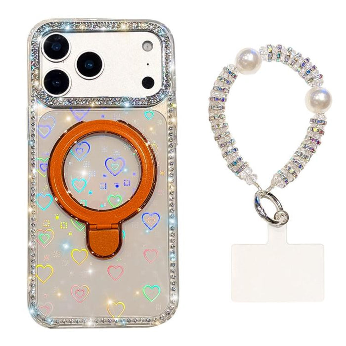 Funda para teléfono IMD de doble cara con soporte magnético de diamantes de imitación y resistente a los golpes, con pulsera., For iPhone 17 Pro Max, For iPhone 17 Pro, For iPhone 17, For iPhone Air, For iPhone 16 Pro Max, For iPhone 16 Pro            ...