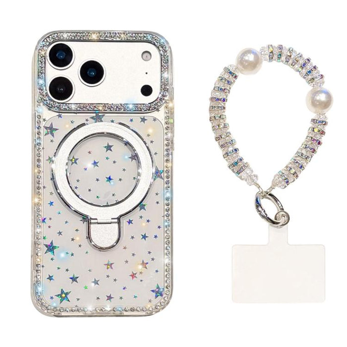 Funda para teléfono IMD de doble cara con soporte magnético de diamantes de imitación y resistente a los golpes, con pulsera., For iPhone 17 Pro Max, For iPhone 17 Pro, For iPhone 17, For iPhone Air, For iPhone 16 Pro Max, For iPhone 16 Pro            ...