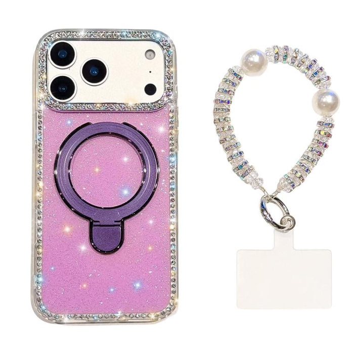 Funda para teléfono IMD de doble cara con soporte magnético de diamantes de imitación y resistente a los golpes, con pulsera., For iPhone 17 Pro Max, For iPhone 17 Pro, For iPhone 17, For iPhone Air, For iPhone 16 Pro Max, For iPhone 16 Pro            ...