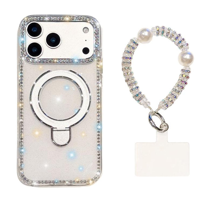 Funda para teléfono IMD de doble cara con soporte magnético de diamantes de imitación y resistente a los golpes, con pulsera., For iPhone 17 Pro Max, For iPhone 17 Pro, For iPhone 17, For iPhone Air, For iPhone 16 Pro Max, For iPhone 16 Pro            ...