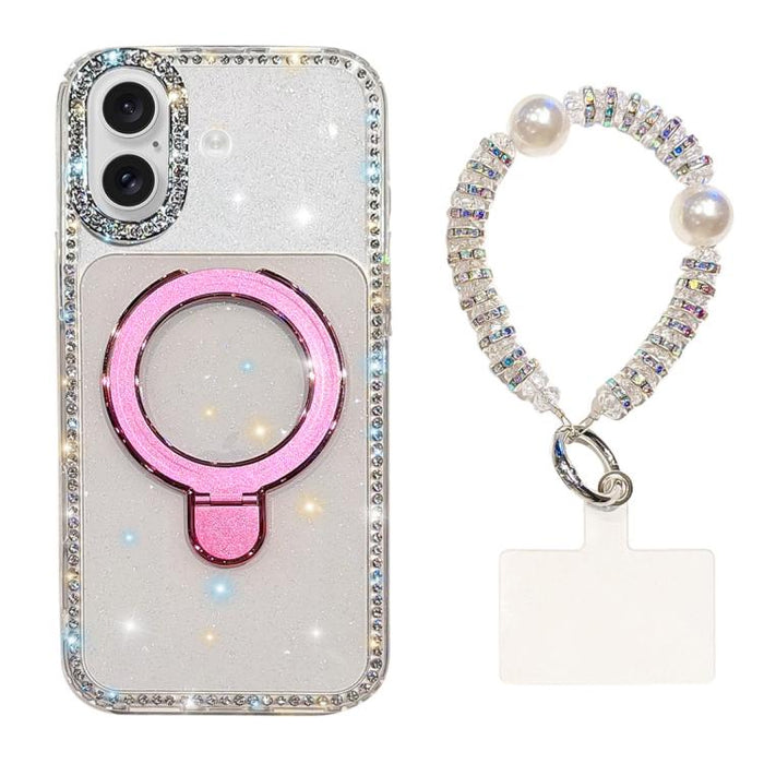 Funda para teléfono IMD de doble cara con soporte magnético de diamantes de imitación y resistente a los golpes, con pulsera., For iPhone 17 Pro Max, For iPhone 17 Pro, For iPhone 17, For iPhone Air, For iPhone 16 Pro Max, For iPhone 16 Pro            ...