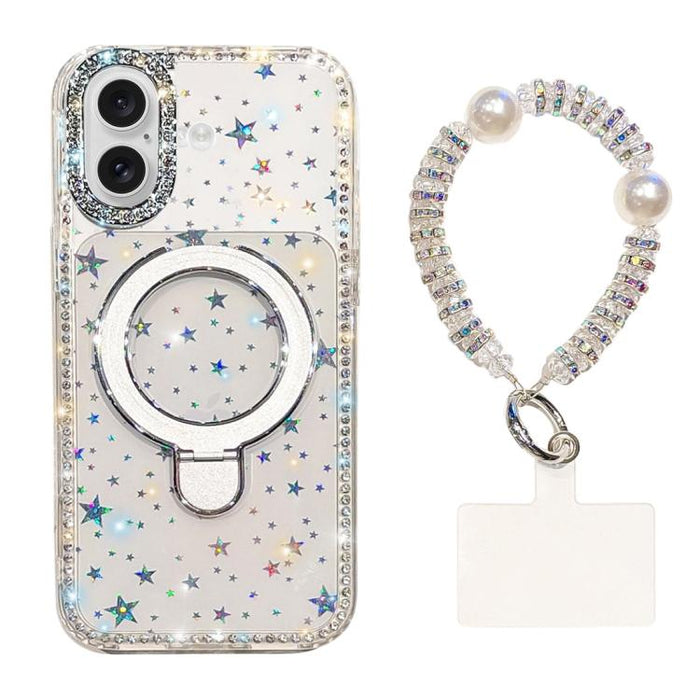 Funda para teléfono IMD de doble cara con soporte magnético de diamantes de imitación y resistente a los golpes, con pulsera., For iPhone 17 Pro Max, For iPhone 17 Pro, For iPhone 17, For iPhone Air, For iPhone 16 Pro Max, For iPhone 16 Pro            ...