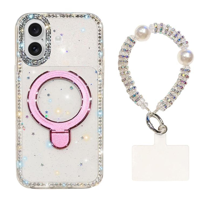 Funda para teléfono IMD de doble cara con soporte magnético de diamantes de imitación y resistente a los golpes, con pulsera., For iPhone 17 Pro Max, For iPhone 17 Pro, For iPhone 17, For iPhone Air, For iPhone 16 Pro Max, For iPhone 16 Pro            ...