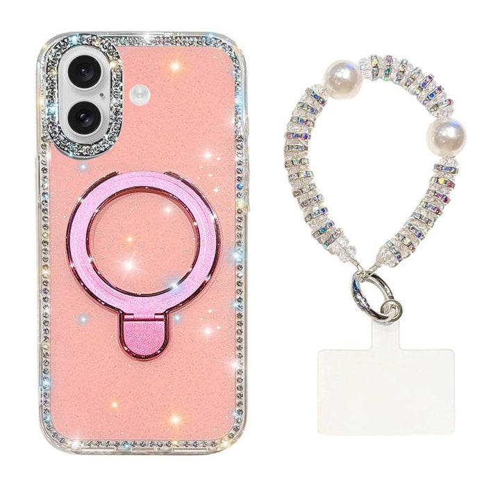 Funda para teléfono IMD de doble cara con soporte magnético de diamantes de imitación y resistente a los golpes, con pulsera., For iPhone 17 Pro Max, For iPhone 17 Pro, For iPhone 17, For iPhone Air, For iPhone 16 Pro Max, For iPhone 16 Pro            ...