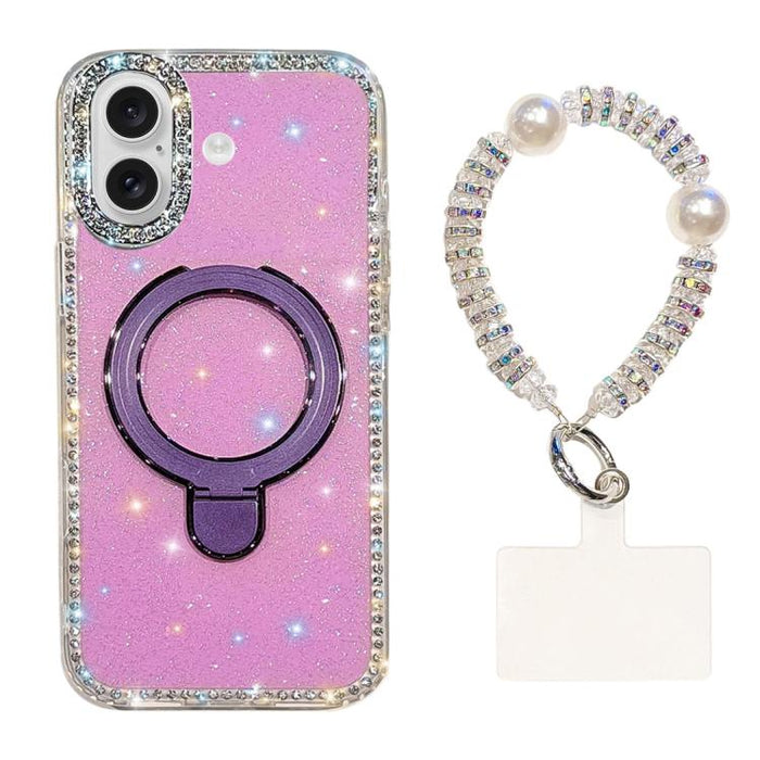 Funda para teléfono IMD de doble cara con soporte magnético de diamantes de imitación y resistente a los golpes, con pulsera., For iPhone 17 Pro Max, For iPhone 17 Pro, For iPhone 17, For iPhone Air, For iPhone 16 Pro Max, For iPhone 16 Pro            ...