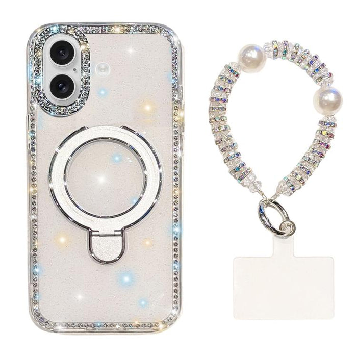 Funda para teléfono IMD de doble cara con soporte magnético de diamantes de imitación y resistente a los golpes, con pulsera., For iPhone 17 Pro Max, For iPhone 17 Pro, For iPhone 17, For iPhone Air, For iPhone 16 Pro Max, For iPhone 16 Pro            ...