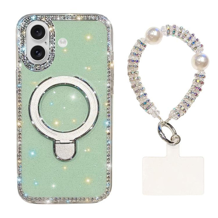 Funda para teléfono IMD de doble cara con soporte magnético de diamantes de imitación y resistente a los golpes, con pulsera., For iPhone 17 Pro Max, For iPhone 17 Pro, For iPhone 17, For iPhone Air, For iPhone 16 Pro Max, For iPhone 16 Pro            ...