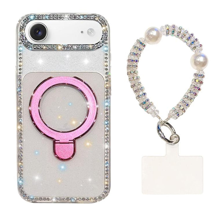 Funda para teléfono IMD de doble cara con soporte magnético de diamantes de imitación y resistente a los golpes, con pulsera., For iPhone 17 Pro Max, For iPhone 17 Pro, For iPhone 17, For iPhone Air, For iPhone 16 Pro Max, For iPhone 16 Pro            ...