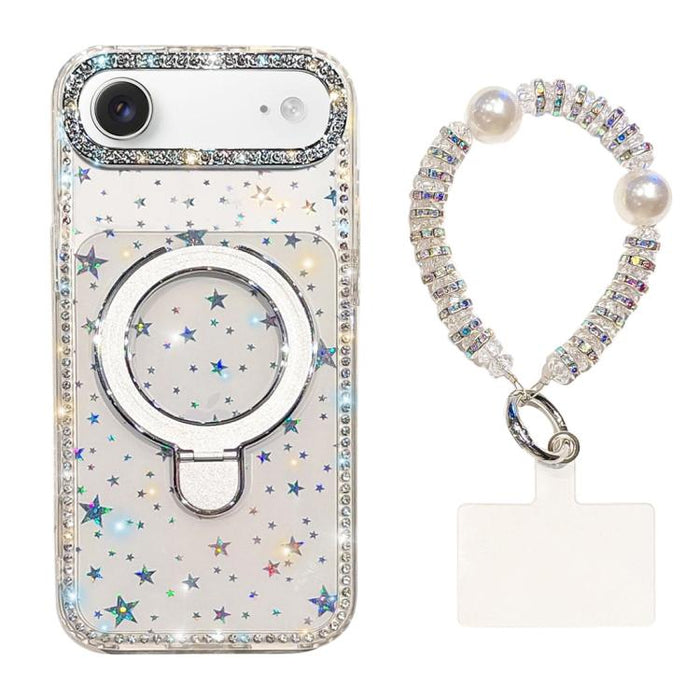 Funda para teléfono IMD de doble cara con soporte magnético de diamantes de imitación y resistente a los golpes, con pulsera., For iPhone 17 Pro Max, For iPhone 17 Pro, For iPhone 17, For iPhone Air, For iPhone 16 Pro Max, For iPhone 16 Pro            ...