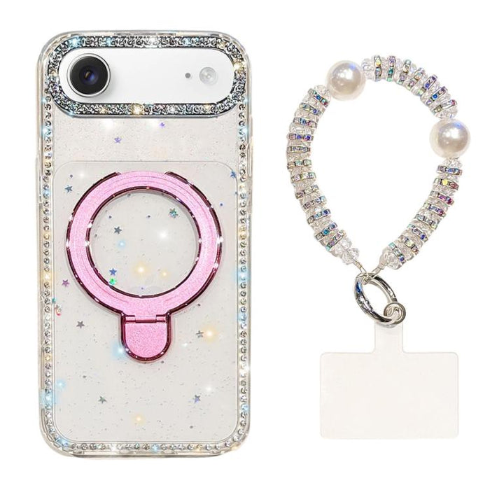 Funda para teléfono IMD de doble cara con soporte magnético de diamantes de imitación y resistente a los golpes, con pulsera., For iPhone 17 Pro Max, For iPhone 17 Pro, For iPhone 17, For iPhone Air, For iPhone 16 Pro Max, For iPhone 16 Pro            ...