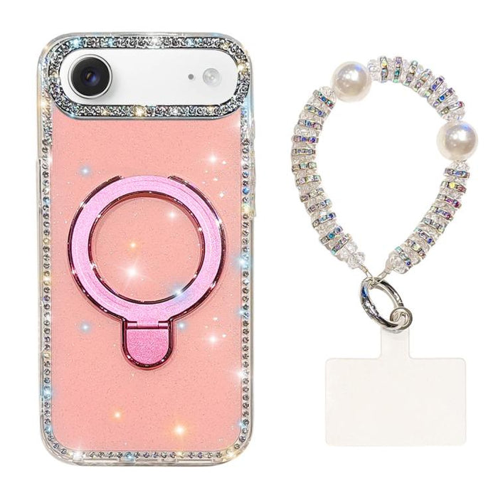 Funda para teléfono IMD de doble cara con soporte magnético de diamantes de imitación y resistente a los golpes, con pulsera., For iPhone 17 Pro Max, For iPhone 17 Pro, For iPhone 17, For iPhone Air, For iPhone 16 Pro Max, For iPhone 16 Pro            ...