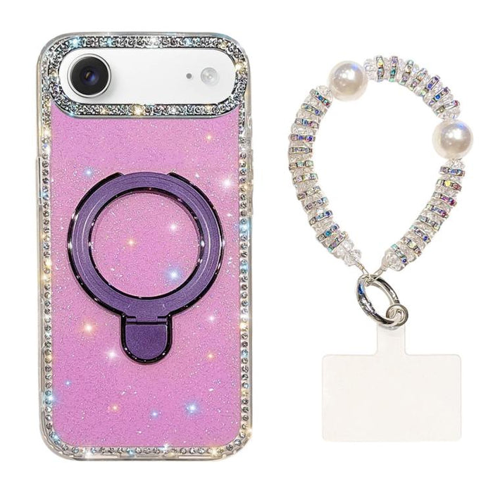 Funda para teléfono IMD de doble cara con soporte magnético de diamantes de imitación y resistente a los golpes, con pulsera., For iPhone 17 Pro Max, For iPhone 17 Pro, For iPhone 17, For iPhone Air, For iPhone 16 Pro Max, For iPhone 16 Pro            ...