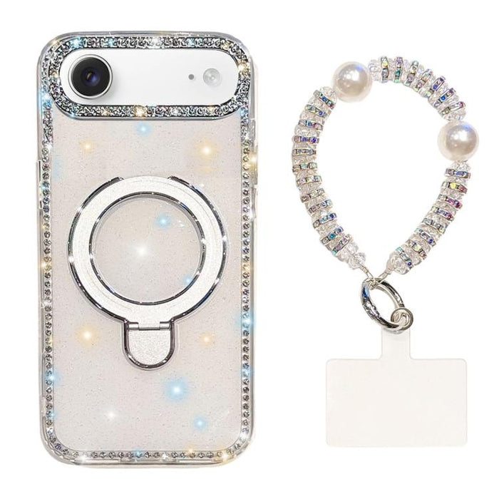 Funda para teléfono IMD de doble cara con soporte magnético de diamantes de imitación y resistente a los golpes, con pulsera., For iPhone 17 Pro Max, For iPhone 17 Pro, For iPhone 17, For iPhone Air, For iPhone 16 Pro Max, For iPhone 16 Pro            ...