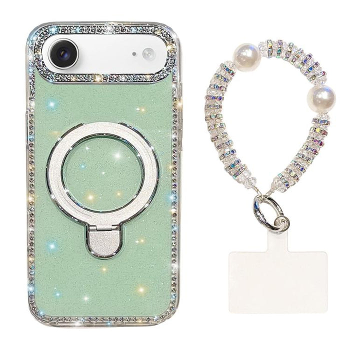 Funda para teléfono IMD de doble cara con soporte magnético de diamantes de imitación y resistente a los golpes, con pulsera., For iPhone 17 Pro Max, For iPhone 17 Pro, For iPhone 17, For iPhone Air, For iPhone 16 Pro Max, For iPhone 16 Pro            ...