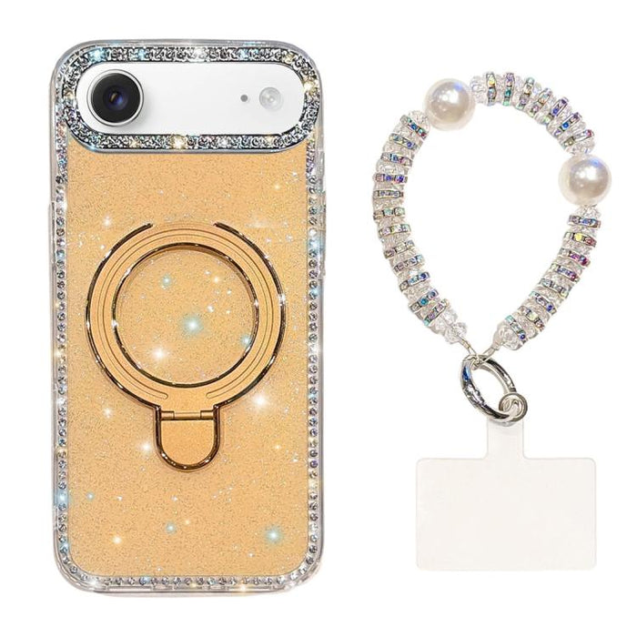 Funda para teléfono IMD de doble cara con soporte magnético de diamantes de imitación y resistente a los golpes, con pulsera., For iPhone 17 Pro Max, For iPhone 17 Pro, For iPhone 17, For iPhone Air, For iPhone 16 Pro Max, For iPhone 16 Pro            ...
