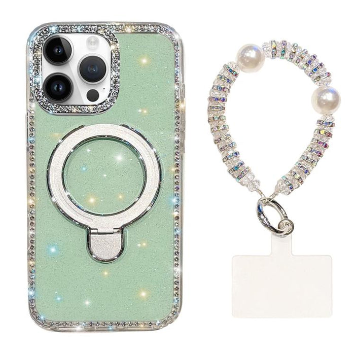 Funda para teléfono IMD de doble cara con soporte magnético de diamantes de imitación y resistente a los golpes, con pulsera., For iPhone 17 Pro Max, For iPhone 17 Pro, For iPhone 17, For iPhone Air, For iPhone 16 Pro Max, For iPhone 16 Pro            ...
