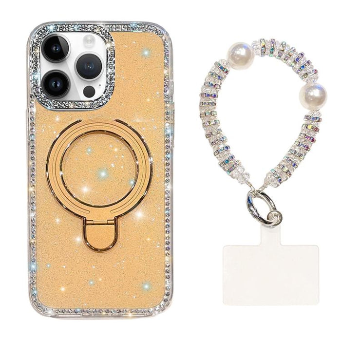 Funda para teléfono IMD de doble cara con soporte magnético de diamantes de imitación y resistente a los golpes, con pulsera., For iPhone 17 Pro Max, For iPhone 17 Pro, For iPhone 17, For iPhone Air, For iPhone 16 Pro Max, For iPhone 16 Pro            ...