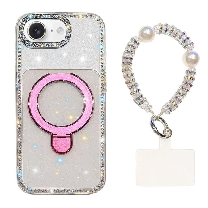 Funda para teléfono IMD de doble cara con soporte magnético de diamantes de imitación y resistente a los golpes, con pulsera., For iPhone 17 Pro Max, For iPhone 17 Pro, For iPhone 17, For iPhone Air, For iPhone 16 Pro Max, For iPhone 16 Pro            ...