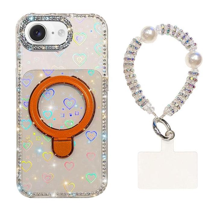 Funda para teléfono IMD de doble cara con soporte magnético de diamantes de imitación y resistente a los golpes, con pulsera., For iPhone 17 Pro Max, For iPhone 17 Pro, For iPhone 17, For iPhone Air, For iPhone 16 Pro Max, For iPhone 16 Pro            ...
