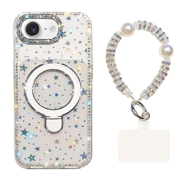 Funda para teléfono IMD de doble cara con soporte magnético de diamantes de imitación y resistente a los golpes, con pulsera., For iPhone 17 Pro Max, For iPhone 17 Pro, For iPhone 17, For iPhone Air, For iPhone 16 Pro Max, For iPhone 16 Pro            ...