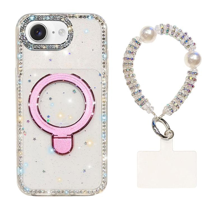 Funda para teléfono IMD de doble cara con soporte magnético de diamantes de imitación y resistente a los golpes, con pulsera., For iPhone 17 Pro Max, For iPhone 17 Pro, For iPhone 17, For iPhone Air, For iPhone 16 Pro Max, For iPhone 16 Pro            ...