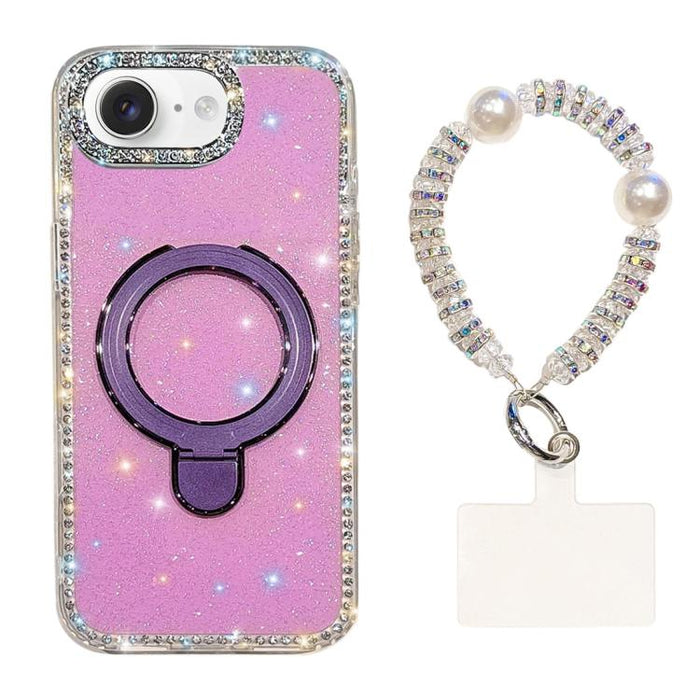 Funda para teléfono IMD de doble cara con soporte magnético de diamantes de imitación y resistente a los golpes, con pulsera., For iPhone 17 Pro Max, For iPhone 17 Pro, For iPhone 17, For iPhone Air, For iPhone 16 Pro Max, For iPhone 16 Pro            ...